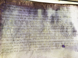 Inverted image of remnants of duplicating sheet, text titled "Come and See".