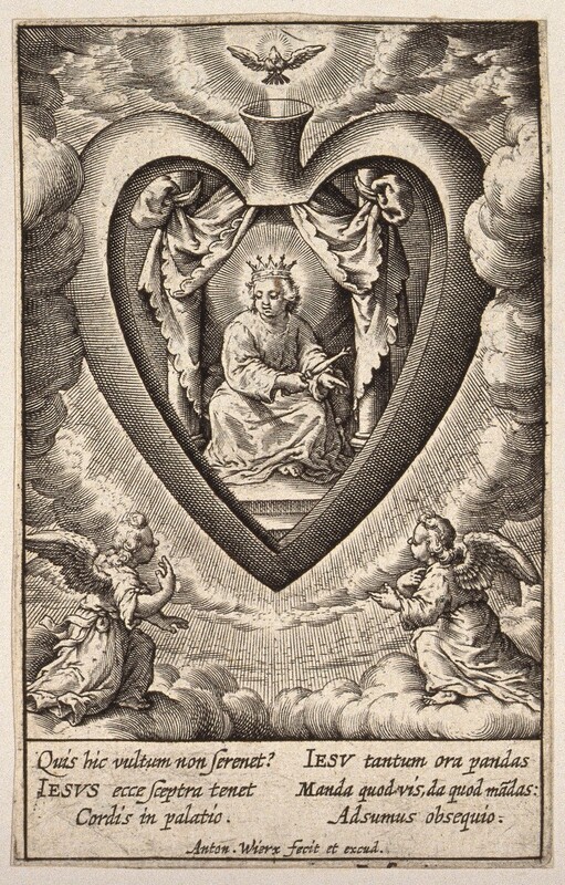 The Christ Child enthroned as a king in the palace of the believer&#039;s heart, venerated by angels.